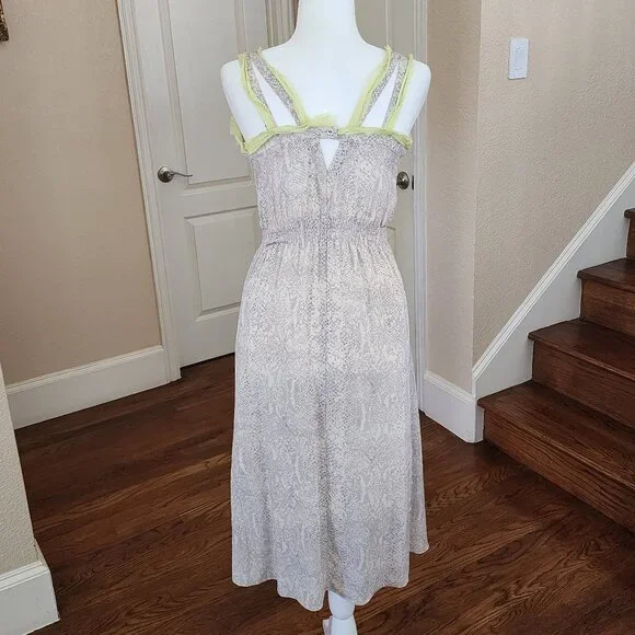 Rebecca Taylor Dress Silk A-Line Sleeveless V-Neck Midi Lined Neutral Size 0 - Picture 6 of 10